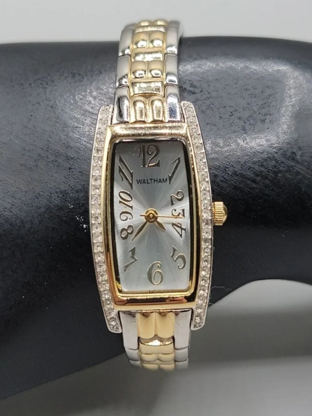 Vtg Waltham Ladies Tonneau Style Watch WAW042 Art Deco Crystal Bezel 6